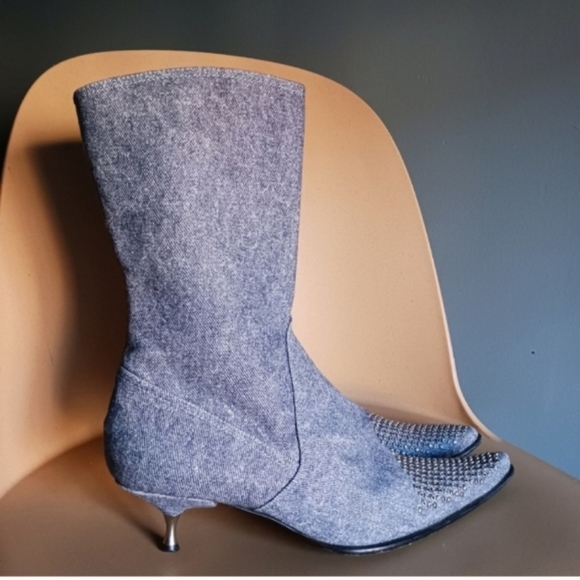 Mario Bologna Denim Heeled Boots Size 38.5 - Picture 4 of 12
